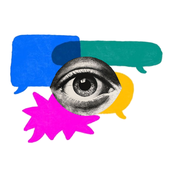 Eye surrounded by diverse viewpoints and perspectives, symbolizing media awareness and bias detection